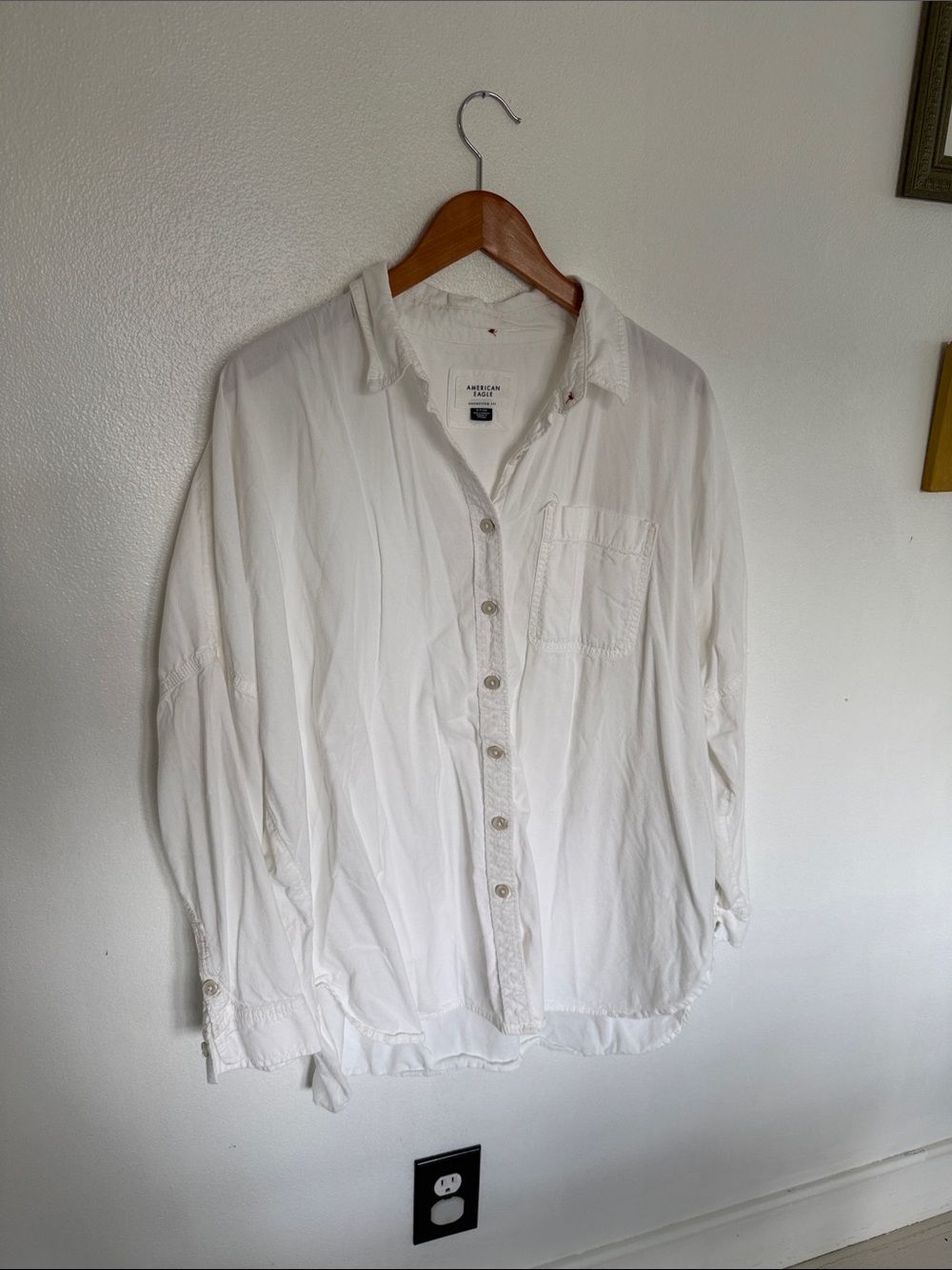American Eagle Oversized Beachy White Button-Down Shirt Sz S